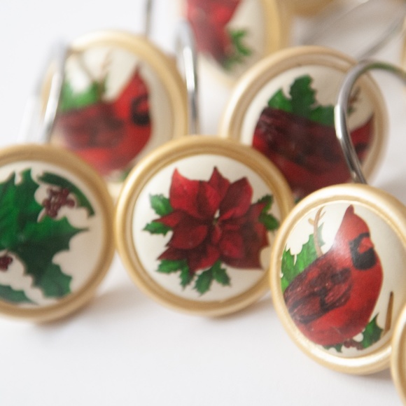 Set of 12 Vintage Christmas Wooden Shower Curtain Hooks - Picture 5 of 6